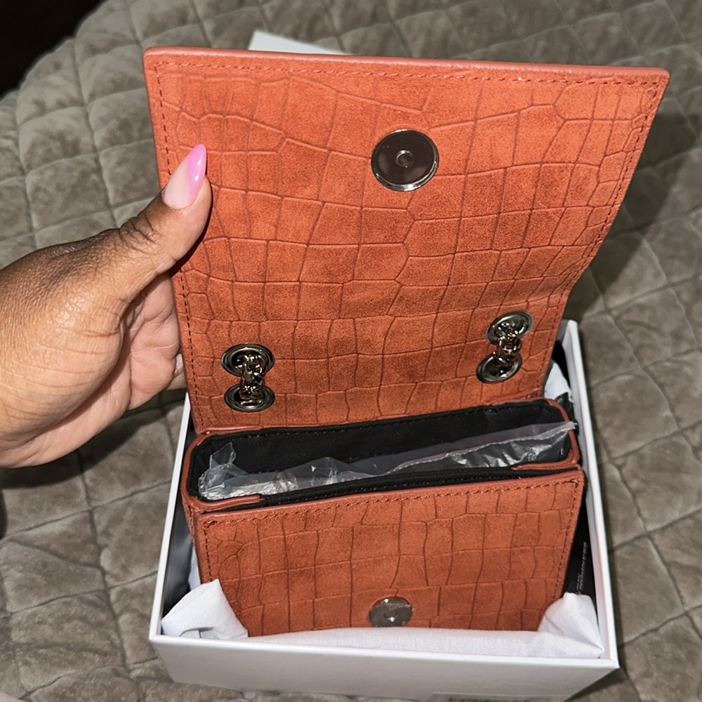 Brandon Blackwood Rust Croc-Embossed Mini Bag - Picture 2 of 3